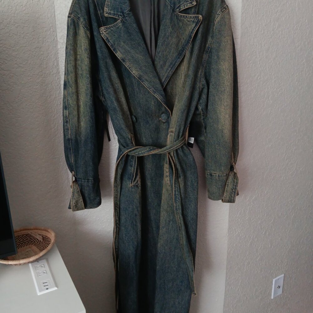 AFRM LONG  DENIM TRENCH COAT 205.00 RETAIL NWT